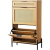 image:imageVEVOR Rattan Shoe Cabinet 5 Tiers Shoe Storage Organizer with 2 Doors and Adjustable Shelves 4035 Tall Rattan Shoe Storage Entryway Cabinet Ideal for Entryway Closet Hallway Light Wood ColorLight Wood Color