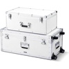 image:imageVEVOR Storage Trunk Set of 2 Wooden Suitcase Storage Boxes with Padlocks Large Trunk Includes Casters amp 3 Metal Handles Decorative Store Chest with Lids for Travel Apartment Dorm PinkWhite