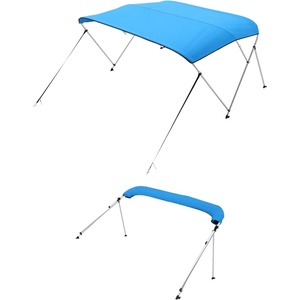 image:imageVEVOR 3 Bow Boat Bimini Tops 600D Polyester Canopy with Aluminum Alloy Frame Waterproof amp Sun Shade Boat Awning Canopy with Storage Bag 2 Support Poles 4 Straps 6Lx6772Wx46H Pacific BluePacific Blue
