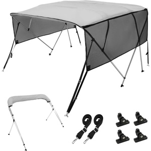 image:imageVEVOR 4 Bow  3 Bow Bimini Tops Detachable Mesh Sidewalls 600D Polyester Canopy with 1 Aluminum Alloy Frame Canvas Top for Boat Includes Storage Boot 2 Support Poles 2 Straps Light Grey4 Bow 8L x 54 H x 7984 W