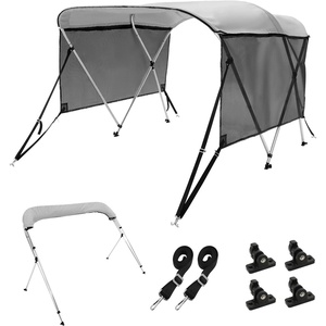 image:imageVEVOR 4 Bow  3 Bow Bimini Tops Detachable Mesh Sidewalls 600D Polyester Canopy with 1 Aluminum Alloy Frame Canvas Top for Boat Includes Storage Boot 2 Support Poles 2 Straps Light Grey3 Bow 6L x 46 H x 6166 W