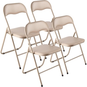 image:imageVEVOR 4 Pack Folding Chairs Foldable Plastic Chair with Reinforced Metal Frame Heavy Duty Portable Party Chairs Stackable Indoor Outdoor Seat wNonSlip Feet for Event Dining Patio 350lbs CapacityKhaki Leather