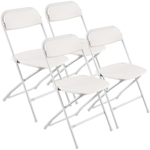 image:imageVEVOR 4 Pack Folding Chairs Foldable Plastic Chair with Reinforced Metal Frame Heavy Duty Portable Party Chairs Stackable Indoor Outdoor Seat wNonSlip Feet for Event Dining Patio 350lbs CapacityWhite Plastic
