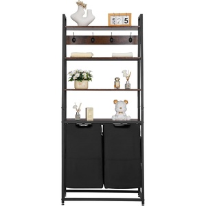 image:imageVEVOR 4 Tiers Laundry Sorter Tall Laundry Hamper with Shelves and Hooks 2 Section Freestanding Basket Organizer Storage with 600D Oxford Cloth Bags and Ladder Shelves for Dirty Clothes Bathroom4 Tiers