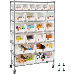 image:imageVEVOR 5Tier Rolling Bin Storage Rack 16 Organizer Bins Bin Rack Storage Steel Wire Shelving System with Wheels Mobile Tool Organizer for Garage Warehouse Office Restaurant Classroom Kitchen7Tier 22 Bins