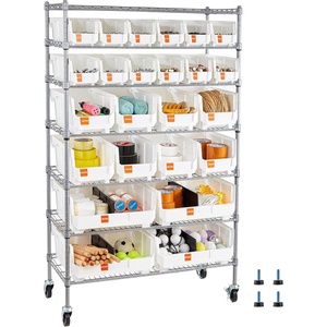 image:imageVEVOR 5Tier Rolling Bin Storage Rack 16 Organizer Bins Bin Rack Storage Steel Wire Shelving System with Wheels Mobile Tool Organizer for Garage Warehouse Office Restaurant Classroom Kitchen7Tier 24 Bins