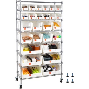 image:imageVEVOR 5Tier Rolling Bin Storage Rack 16 Organizer Bins Bin Rack Storage Steel Wire Shelving System with Wheels Mobile Tool Organizer for Garage Warehouse Office Restaurant Classroom Kitchen8Tier 26 Bins