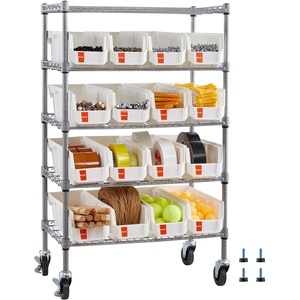 image:imageVEVOR 5Tier Rolling Bin Storage Rack 16 Organizer Bins Bin Rack Storage Steel Wire Shelving System with Wheels Mobile Tool Organizer for Garage Warehouse Office Restaurant Classroom Kitchen5Tier 16 Bins