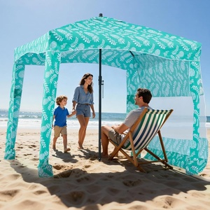 image:imageVEVOR Beach Cabana 6 x 6 ft Beach Canopy with Side Wall UPF 50 Protection Easy Setup Cabana Tent with Sand Pockets Large Portable Shade Sun Shelter Outdoor Umbrella for Whole Family amp FriendsLight Green Pattern