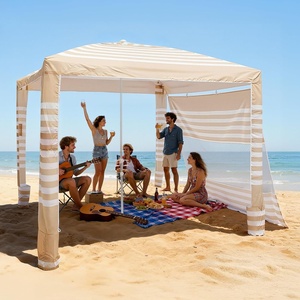 image:imageVEVOR Beach Cabana 6 x 6 ft Beach Canopy with Side Wall UPF 50 Protection Easy Setup Cabana Tent with Sand Pockets Large Portable Shade Sun Shelter Outdoor Umbrella for Whole Family amp Friendskhaki white stripes