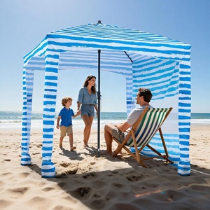 image:imageVEVOR Beach Cabana 6 x 6 ft Beach Canopy with Side Wall UPF 50 Protection Easy Setup Cabana Tent with Sand Pockets Large Portable Shade Sun Shelter Outdoor Umbrella for Whole Family amp FriendsLight Blue Stripes