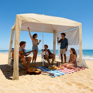 image:imageVEVOR Beach Cabana 6 x 6 ft Beach Canopy with Side Wall UPF 50 Protection Easy Setup Cabana Tent with Sand Pockets Large Portable Shade Sun Shelter Outdoor Umbrella for Whole Family amp FriendsKhaki