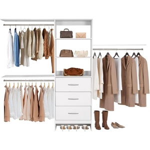 image:imageVEVOR Closet System with 3 Drawers Adjustable Height Wooden Closet Organizers Modern Walkin Wardrobe Organization with 3 Retractable Clothes Hanger Rods Freestanding Garment Rack Storage WhiteWhite