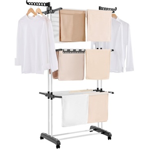 image:imageVEVOR Clothes Drying Rack 4Tier Foldable Laundry Dryer Rack Metal Drying Racks with 24 Drying Rods FreeStanding and Portable Hanger with 4 Castors and Two Side Wings for Outdoor amp Indoor Use4 Tier  495D x 25W x 675H