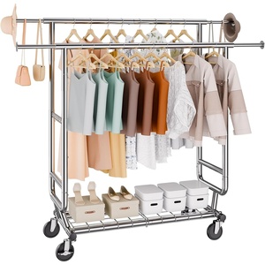 image:imageVEVOR Clothes Rack Rolling Clothing Garment Rack Extendable Carbon Steel Clothing Racks with Wheels for Bedroom Laundry Living Room2Rod 215D x 754W x 735H