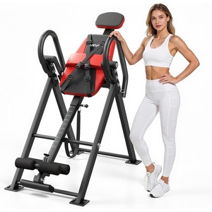 image:imageVEVOR Inversion Table 300 lbs Capacity Heavy Duty Back Inverter Stretcher Inverted Table with DualRoller Locking Decompression Tables for Shoulders Neck MultiAngle Adjustable Tether StrapBlack  Red