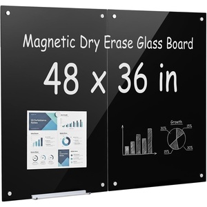 image:imageVEVOR Magnetic Glass Whiteboard Dry Erase Board 36x24 WallMounted Large White Glassboard Frameless with Marker Tray an Eraser and 2 Markers BlackBlack