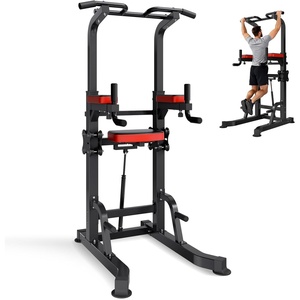 image:imageVEVOR Pull Up Bar 330 LBS Power Tower Dip Station Workout Dip Station with HShaped Stable Base amp Assistance Platform Adjustable 9 Level Height Pullup Stand for Back 3Level Adjustable Elbow Pads