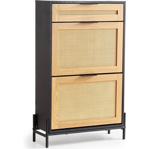 image:imageVEVOR Rattan Shoe Cabinet 5 Tiers Shoe Storage Organizer with 2 Doors and Adjustable Shelves 4035 Tall Rattan Shoe Storage Entryway Cabinet Ideal for Entryway Closet Hallway Light Wood ColorBlack
