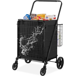 image:imageVEVOR Shopping Cart Folding Grocery Utility Cart with Dual Baskets Waterproof Liner amp Wheels 100 LBS Large Load Capacity Heavy Duty Laundry Basket for Laundry Shopping Camping Grocery LuggageJumbo