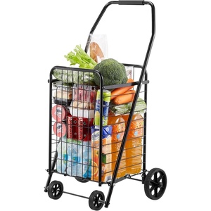 image:imageVEVOR Shopping Cart Folding Grocery Utility Cart with Dual Baskets Waterproof Liner amp Wheels 100 LBS Large Load Capacity Heavy Duty Laundry Basket for Laundry Shopping Camping Grocery LuggageSmall