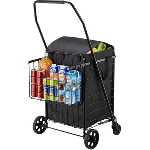 image:imageVEVOR Shopping Cart Folding Grocery Utility Cart with Dual Baskets Waterproof Liner amp Wheels 100 LBS Large Load Capacity Heavy Duty Laundry Basket for Laundry Shopping Camping Grocery LuggageMedium