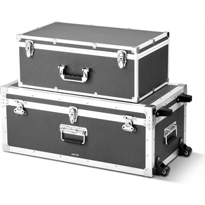 image:imageVEVOR Storage Trunk Set of 2 Wooden Suitcase Storage Boxes with Padlocks Large Trunk Includes Casters amp 3 Metal Handles Decorative Store Chest with Lids for Travel Apartment Dorm PinkGray