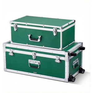 image:imageVEVOR Storage Trunk Set of 2 Wooden Suitcase Storage Boxes with Padlocks Large Trunk Includes Casters amp 3 Metal Handles Decorative Store Chest with Lids for Travel Apartment Dorm PinkGreen