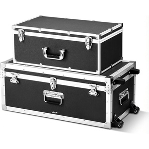 image:imageVEVOR Storage Trunk Set of 2 Wooden Suitcase Storage Boxes with Padlocks Large Trunk Includes Casters amp 3 Metal Handles Decorative Store Chest with Lids for Travel Apartment Dorm PinkBlack