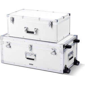 image:imageVEVOR Storage Trunk Set of 2 Wooden Suitcase Storage Boxes with Padlocks Large Trunk Includes Casters amp 3 Metal Handles Decorative Store Chest with Lids for Travel Apartment Dorm PinkWhite