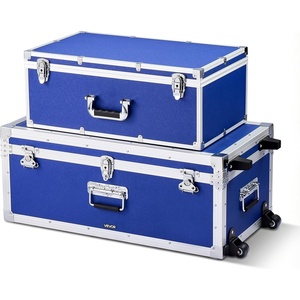image:imageVEVOR Storage Trunk Set of 2 Wooden Suitcase Storage Boxes with Padlocks Large Trunk Includes Casters amp 3 Metal Handles Decorative Store Chest with Lids for Travel Apartment Dorm PinkBlue