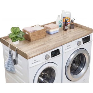 image:imageVEVOR Washer Dryer Countertop with 3 Splicing Panels 54 x 27 Wooden Washer and Dryer Countertop with 2 Hooks WaterResistant Laundry Topper for Laundry Room Organization and Storage GrayOak