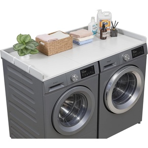 image:imageVEVOR Washer Dryer Countertop with 3 Splicing Panels 54 x 27 Wooden Washer and Dryer Countertop with 2 Hooks WaterResistant Laundry Topper for Laundry Room Organization and Storage GrayGray