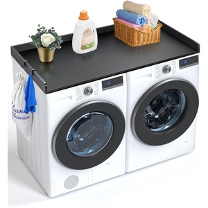 image:imageVEVOR Washer Dryer Countertop with 3 Splicing Panels 54 x 27 Wooden Washer and Dryer Countertop with 2 Hooks WaterResistant Laundry Topper for Laundry Room Organization and Storage GrayBlack