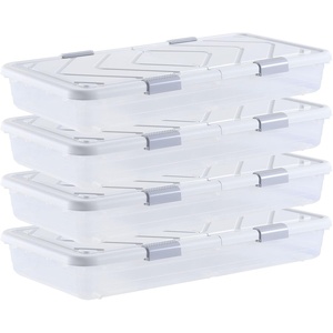 image:imageVEVOR Under Bed Storage with Wheels 317 x 156 x 69 inch Underbed Containers Underbed Shoes Organizer with Lid amp Gray Latch Rolling Under the Bed Storage Bins for Clothes Shoes Blankets 4 Pack