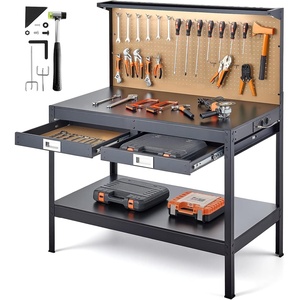 image:imageVEVOR Workbench 472inch Heavy Duty Steel Workbench with Pegboard amp Drawers 2425 lbs Capacity Work Benches for Garage with 4 AC Outlets amp 2 USB Ports for Workshop Basement Garden