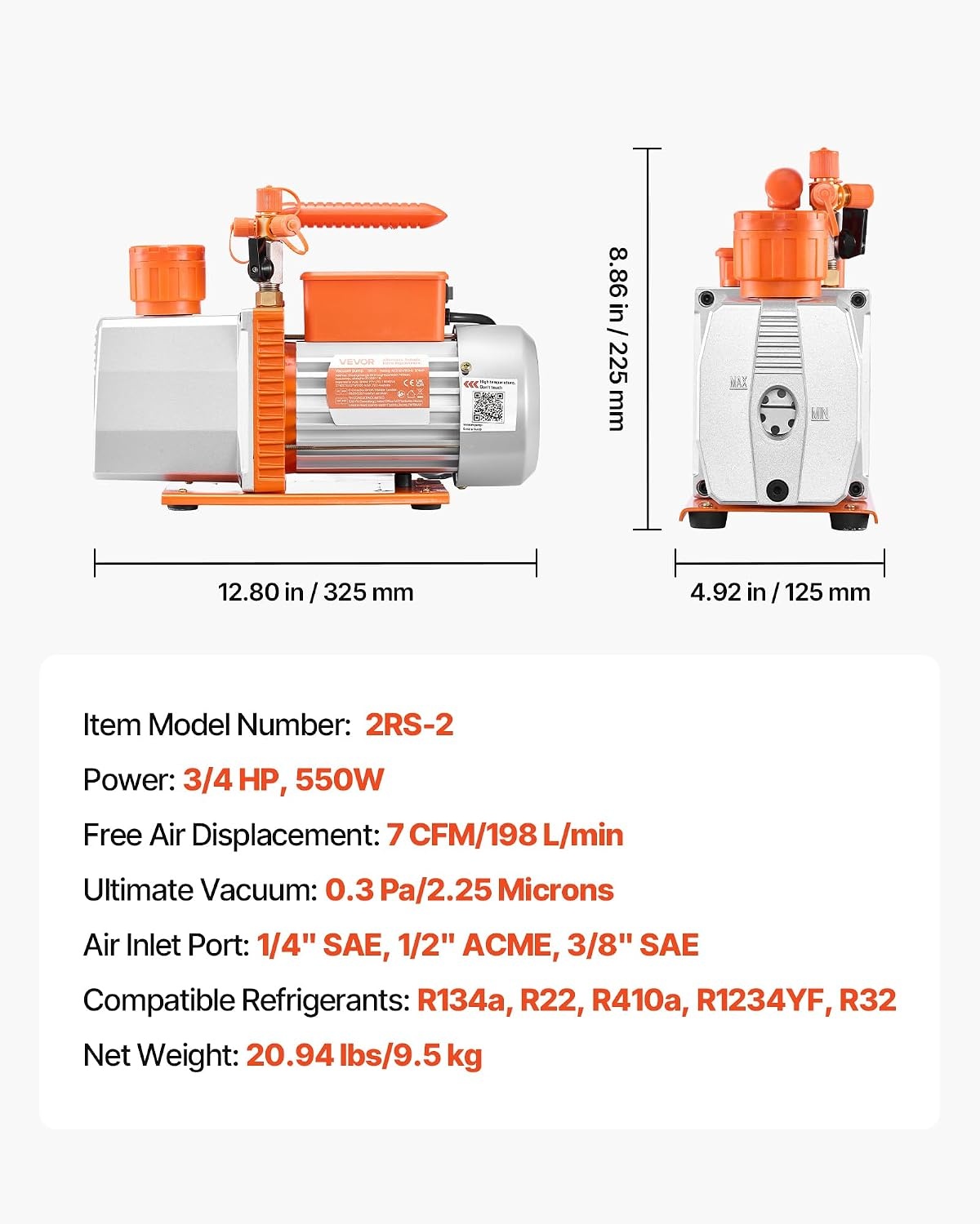 image:imageVEVOR Vacuum Pump 7 CFM 34 HP HVAC Two Stage Rotary Vane AC Vacuum Pump for R134a R22 R410a R1234YF R32 4 Pole Motor for Automotive Air Conditioner Maintenance Resin Degassing Oil IncludedA2L Refrigerants Compatible