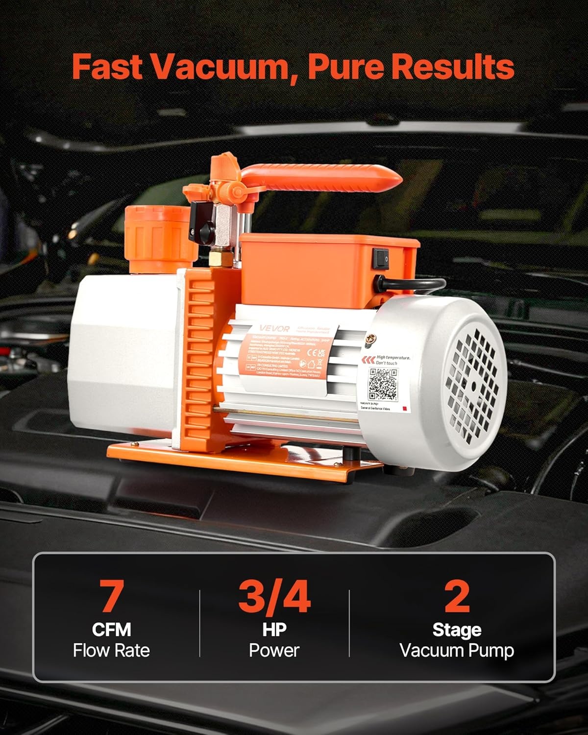 image:imageVEVOR Vacuum Pump 7 CFM 34 HP HVAC Two Stage Rotary Vane AC Vacuum Pump for R134a R22 R410a R1234YF R32 4 Pole Motor for Automotive Air Conditioner Maintenance Resin Degassing Oil IncludedA2L Refrigerants Compatible