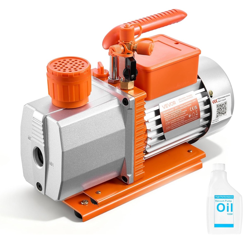 image:imageVEVOR Vacuum Pump 7 CFM 34 HP HVAC Two Stage Rotary Vane AC Vacuum Pump for R134a R22 R410a R1234YF R32 4 Pole Motor for Automotive Air Conditioner Maintenance Resin Degassing Oil IncludedA2L Refrigerants Compatible