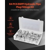 image:imageVEVOR 64 PCS BSPP Hydraulic Fittings Hydraulic Cap and Plug Kit with Precision Threading Galvanized Steel Heavy Duty Hydraulic Fitting Adapter Kit Dash Sizes 040608101216BSPP