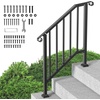 image:imageVEVOR Handrails for Outdoor Steps 23 Step Adjustable Height Carbon Steel Transitional Handrail with Installation Kit Exterior Hand Railing for Steps Concrete or Wooden Stairs Porch Matte BlackBlackFence