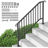 image:imageVEVOR Handrails for Outdoor Steps 23 Step Adjustable Height Carbon Steel Transitional Handrail with Installation Kit Exterior Hand Railing for Steps Concrete or Wooden Stairs Porch Matte BlackBlackFence
