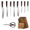 image:imageVEVOR Kitchen Knife Set with Block and Sharpener 15 Piece High Carbon Stainless Steel Knife Set RustResistant Kitchen Cutlery with Ergonomic Handle Sharpening Rod amp Premium Wooden Block for HomeBlade Stainless Steel Silver with Pattern Handle Brown Knife Block Walnut Color