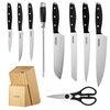 image:imageVEVOR Kitchen Knife Set with Block and Sharpener 15 Piece High Carbon Stainless Steel Knife Set RustResistant Kitchen Cutlery with Ergonomic Handle Sharpening Rod amp Premium Wooden Block for HomeBlade Stainless Steel Silver Handle Black Knife Block Natural Wood Color