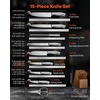 image:imageVEVOR Kitchen Knife Set with Block and Sharpener 15 Piece High Carbon Stainless Steel Knife Set RustResistant Kitchen Cutlery with Ergonomic Handle Sharpening Rod amp Premium Wooden Block for HomeBlade Stainless Steel Silver Handle Stainless Steel Silver Knife Block Walnut Color