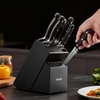 image:imageVEVOR Kitchen Knife Set with Block and Sharpener 15 Piece High Carbon Stainless Steel Knife Set RustResistant Kitchen Cutlery with Ergonomic Handle Sharpening Rod amp Premium Wooden Block for HomeBlade Stainless Steel Silver Handle Black Knife Block Black