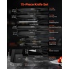 image:imageVEVOR Kitchen Knife Set with Block and Sharpener 15 Piece High Carbon Stainless Steel Knife Set RustResistant Kitchen Cutlery with Ergonomic Handle Sharpening Rod amp Premium Wooden Block for HomeBlade Black Handle Black Knife Block Black
