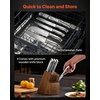 image:imageVEVOR Kitchen Knife Set with Block and Sharpener 15 Piece High Carbon Stainless Steel Knife Set RustResistant Kitchen Cutlery with Ergonomic Handle Sharpening Rod amp Premium Wooden Block for HomeBlade Stainless Steel Silver Handle Stainless Steel Silver Knife Block Walnut Color
