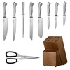 image:imageVEVOR Kitchen Knife Set with Block and Sharpener 15 Piece High Carbon Stainless Steel Knife Set RustResistant Kitchen Cutlery with Ergonomic Handle Sharpening Rod amp Premium Wooden Block for HomeBlade Stainless Steel Silver Handle Stainless Steel Silver Knife Block Walnut Color