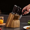 image:imageVEVOR Kitchen Knife Set with Block and Sharpener 15 Piece High Carbon Stainless Steel Knife Set RustResistant Kitchen Cutlery with Ergonomic Handle Sharpening Rod amp Premium Wooden Block for HomeBlade Stainless Steel Silver with Pattern Handle Brown Knife Block Walnut Color